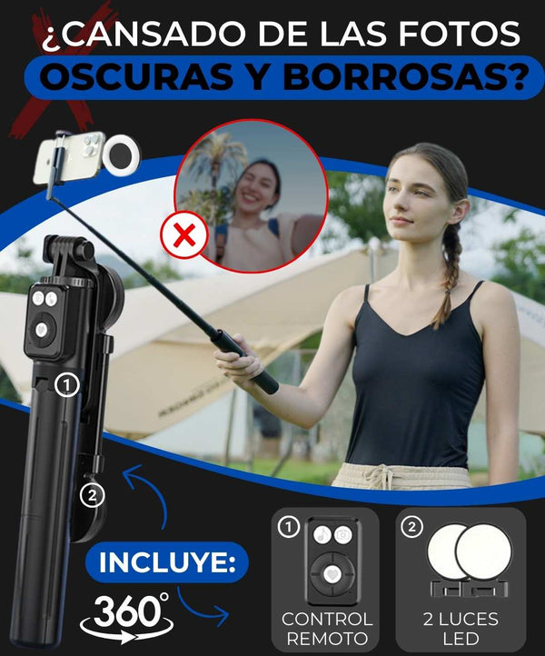 LUMI SNAP Trípode/selfie stick con control remoto y aros de luz